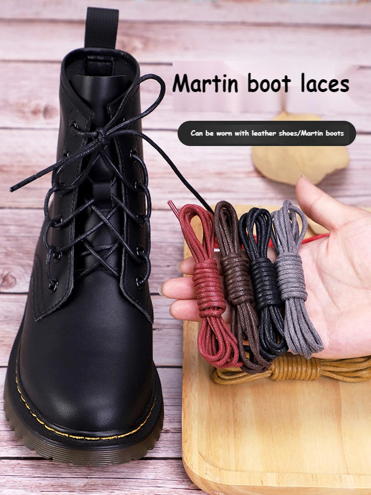 1Pair Cotton Waxed Round Shoelaces Boots Oxford Leather Shoes Laces Waterproof Rope Shoelace Diameter 0.25cm Length 60cm/80cm/100cm/120cm/140cm/160cm/180cm