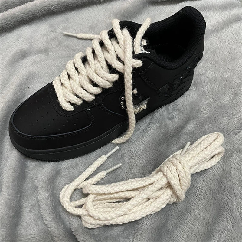 1Pair Linen Cotton Shoelaces Sneakers Casual Shoes Laces Round Rope Shoelace Diameter 0.5cm Length 80cm/100cm/120cm/140cm/160cm/180cm