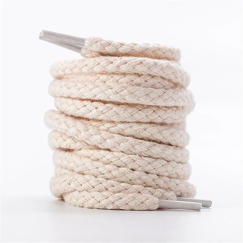 1Pair Linen Cotton Shoelaces Sneakers Casual Shoes Laces Round Rope Shoelace Diameter 0.5cm Length 80cm/100cm/120cm/140cm/160cm/180cm