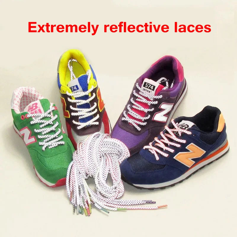 1Pair Reflective Shoelaces Sneakers Casual Shoes Laces Round Rope Shoelace Diameter 0.4cm Length 100cm/120cm/140cm/160cm