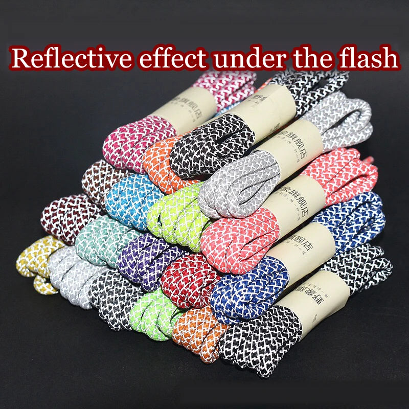 1Pair Reflective Shoelaces Sneakers Casual Shoes Laces Round Rope Shoelace Diameter 0.4cm Length 100cm/120cm/140cm/160cm