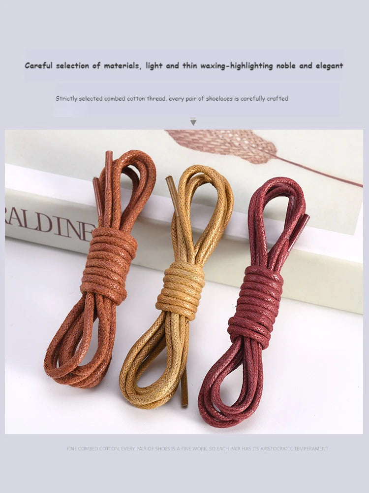 1Pair Cotton Waxed Round Shoelaces Boots Oxford Leather Shoes Laces Waterproof Rope Shoelace Diameter 0.25cm Length 60cm/80cm/100cm/120cm/140cm/160cm/180cm