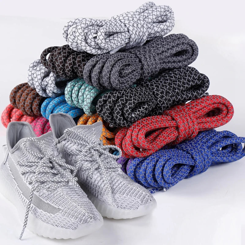 1Pair Reflective Shoelaces Sneakers Casual Shoes Laces Round Rope Shoelace Diameter 0.4cm Length 100cm/120cm/140cm/160cm