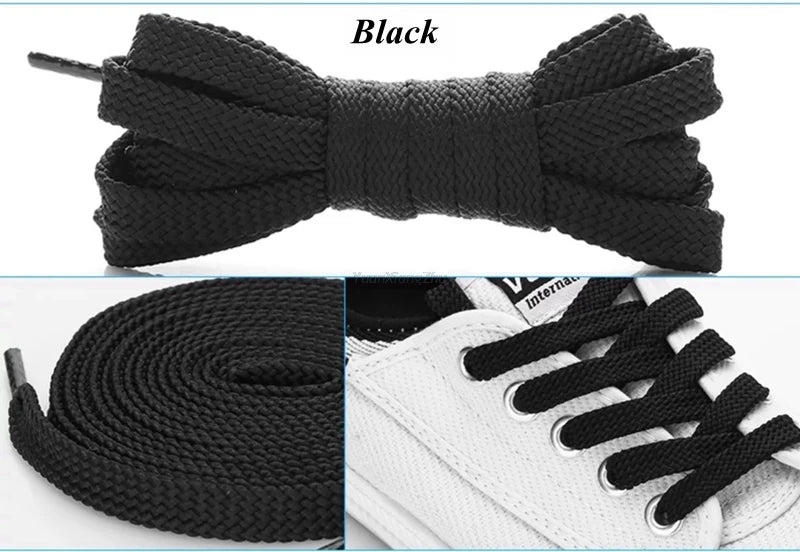 1Pair Flat Shoe laces Solid Classic Shoelaces Sneakers Laces for Shoes Quality Double Rope Shoelace 8mm Width 100/120/140/160CM