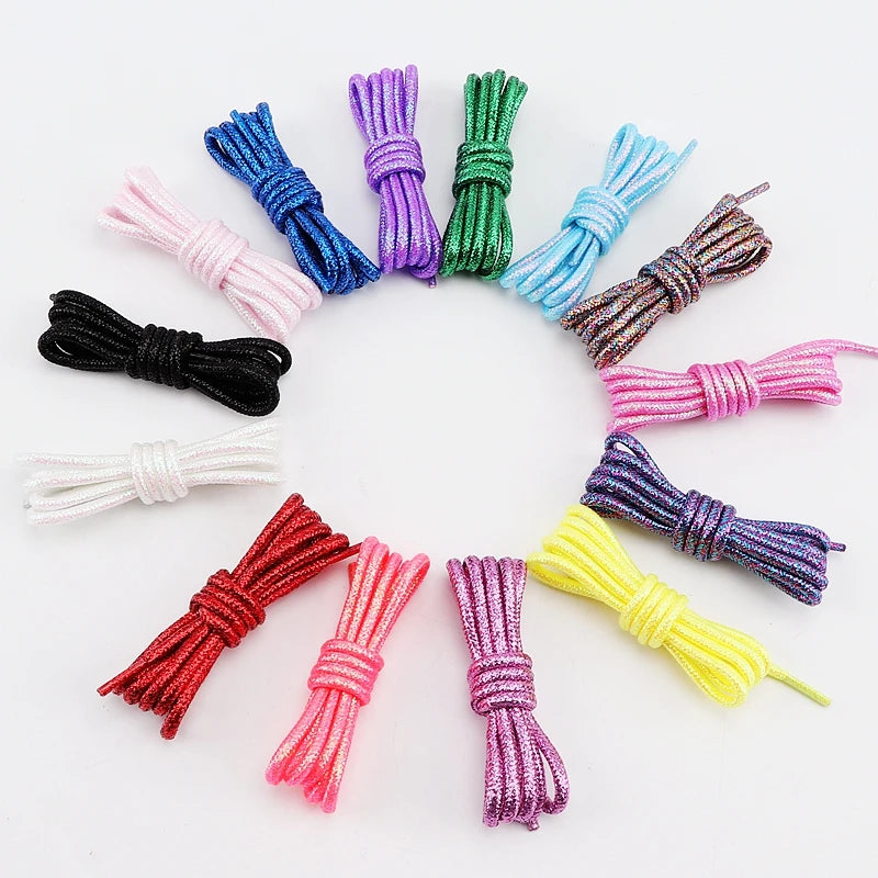 1Pair Colorful Round Shoelaces Fashion Glitter Shoe laces Running Sneakers Laces Rope Shoelace for Shoes Diameter 0.3cm Length: 100cm/120cm/140cm/160cm/180CM