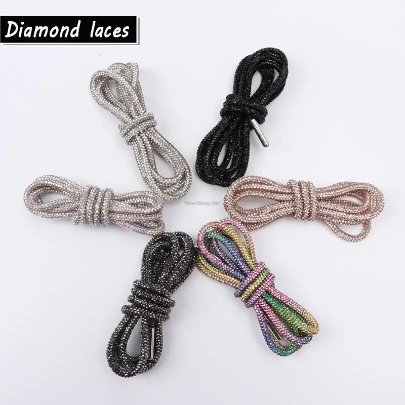 1Pair Luxury Rhinestone Shoelaces Rainbow Diamond Casual Shoes Laces Round Rope Shoelace Diameter 0.4cm Length 100cm/120cm/140cm/160cm