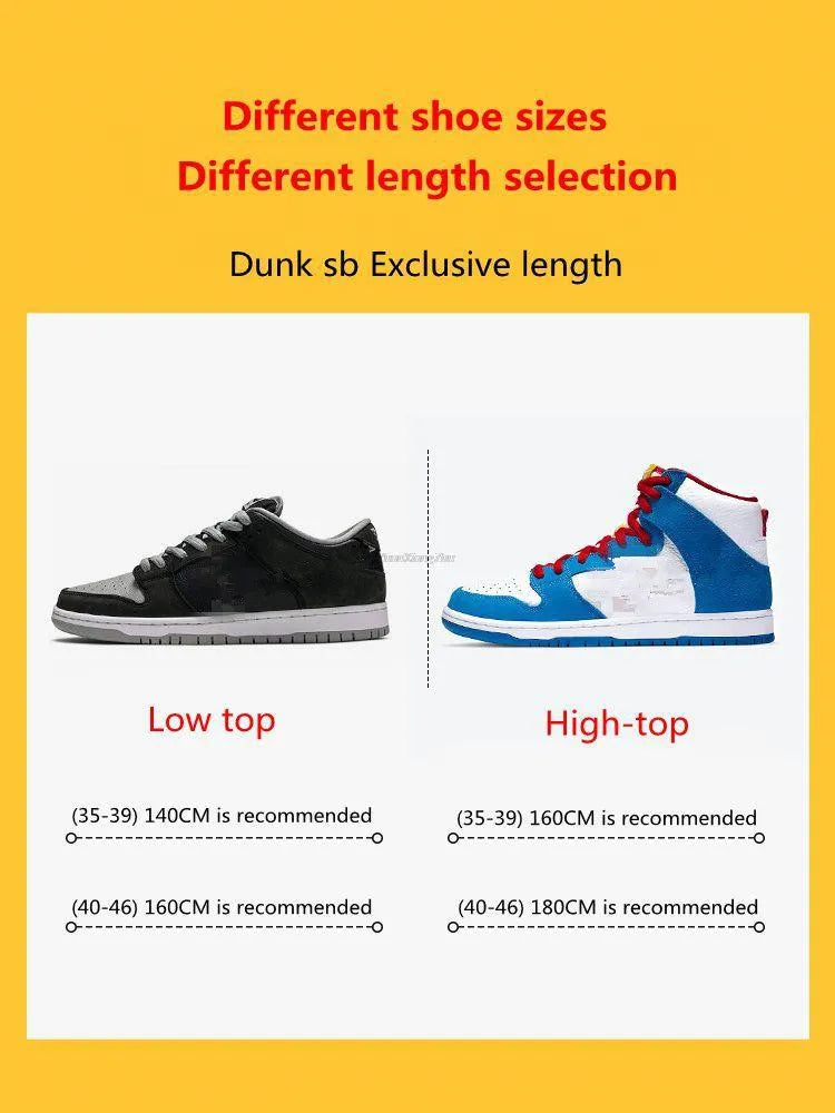 1Pair Original SB Dunk Oval Shoelaces Basketball Tennis Sneakers Casual Shoes Laces Non-Slip Rope Shoelace Diameter 0.9cm Length 140cm/160cm/180cm