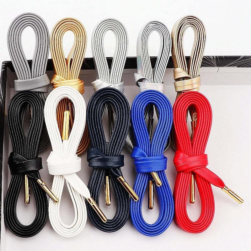 1Pair Luxury Faux Leather Flat Shoelaces Quality Metal Head Rope Shoelace Boots Sneakers Casual Shoes Laces Diameter 0.7cm Length 80cm/100cm/120cm/140cm/160cm