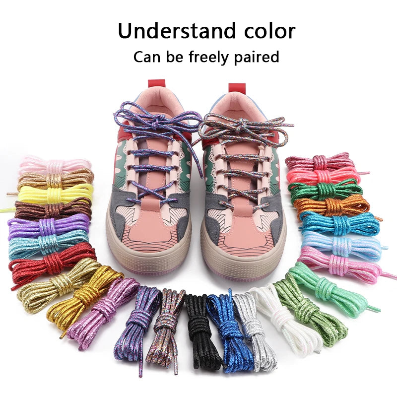 1Pair Colorful Round Shoelaces Fashion Glitter Shoe laces Running Sneakers Laces Rope Shoelace for Shoes Diameter 0.3cm Length: 100cm/120cm/140cm/160cm/180CM