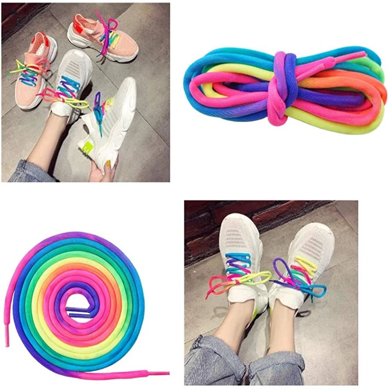 1Pair Fashion Rainbow Shoelaces Round Rope Laces for Shoes Colorful Shoe laces Sneakers Casual Shoes Shoelace Diameter 0.4cm Length 120CM 140CM