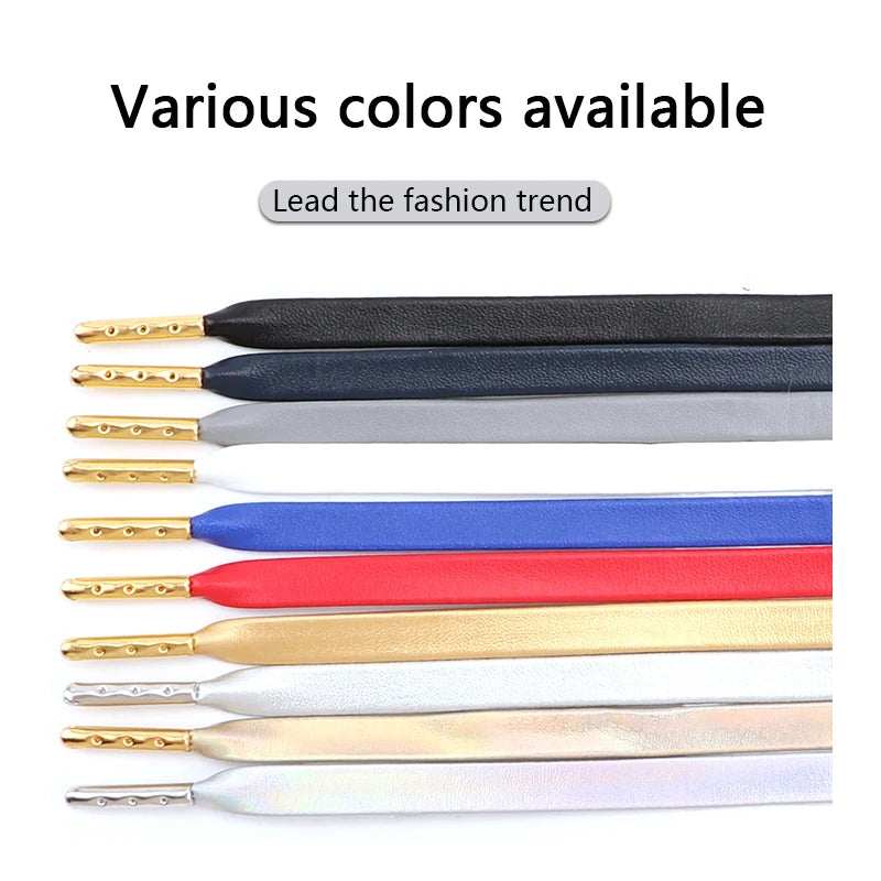 1Pair Luxury Faux Leather Flat Shoelaces Quality Metal Head Rope Shoelace Boots Sneakers Casual Shoes Laces Diameter 0.7cm Length 80cm/100cm/120cm/140cm/160cm