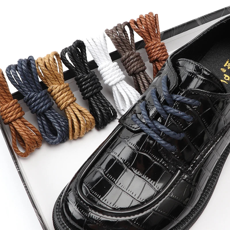 1Pair Leather Shoes Laces Round Rope Shoelaces Waterproof Waxed Cotton Shoelace Oxford Boots Laces for Shoes Diameter 0.35cm Length 70cm/90cm/120cm/150cm