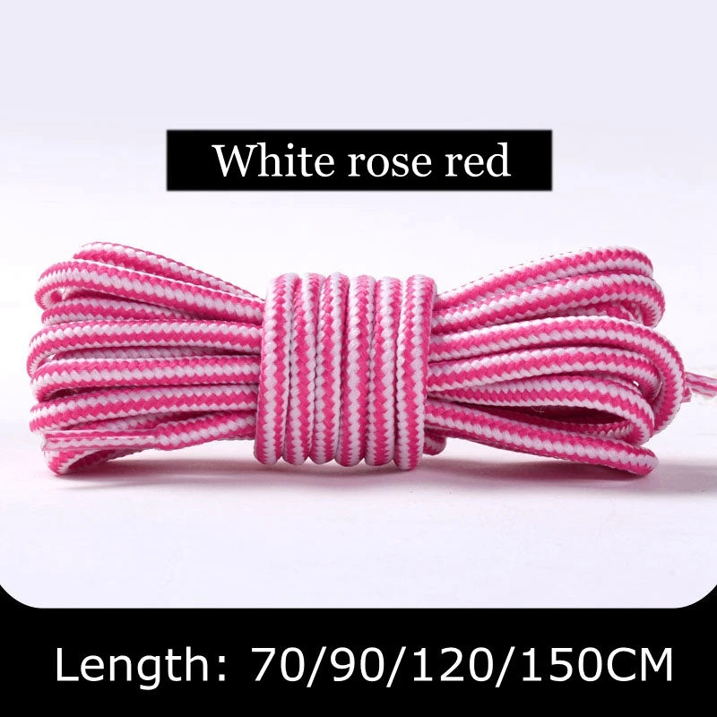 1Pair Round Shoelaces Striped Double Color Sneakers Boots Laces for Shoes Quality Rope Shoelace Diameter 0.4cm Length 70cm/90cm/120cm/150cm