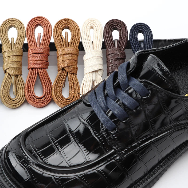 1Pair Cotton Waxed Flat Shoelaces Waterproof Rope Shoelace Boots Oxford Leather Shoes Laces Diameter 0.7cm Length 60cm/80cm/100cm/120cm/140cm/160cm/180cm