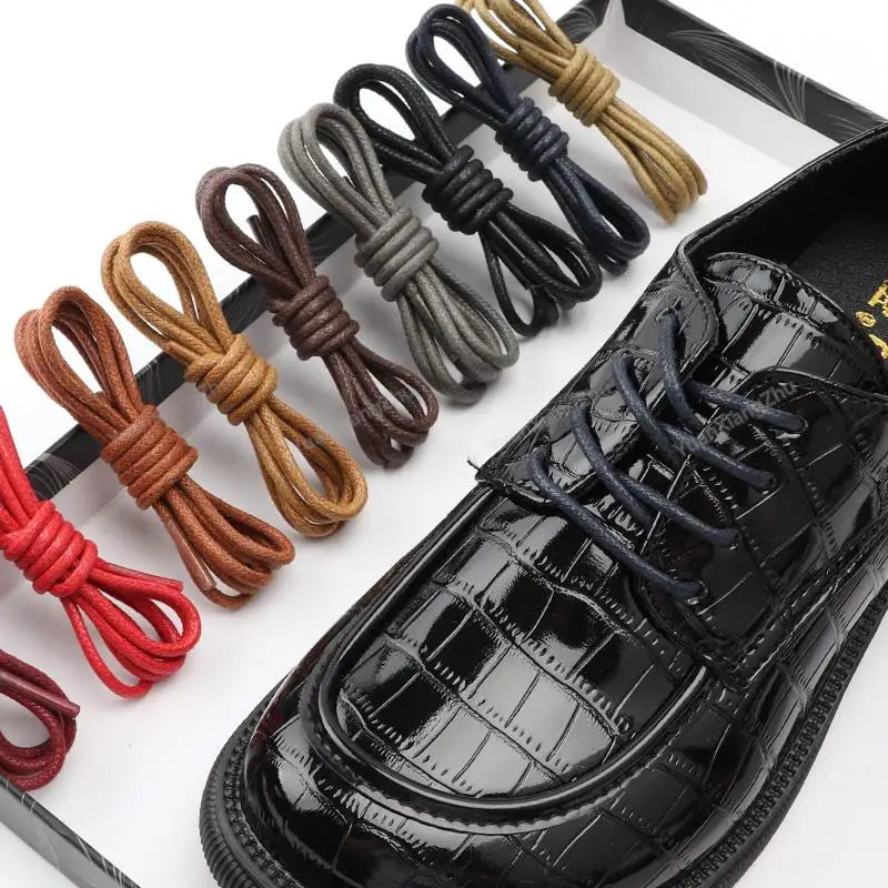 1Pair Waterproof Round Shoelaces Cotton Waxed Rope Shoelace Boots Oxford Leather Shoes Laces Diameter 0.25cm Length 60cm/80cm/100cm/120cm/140cm/160cm/180cm