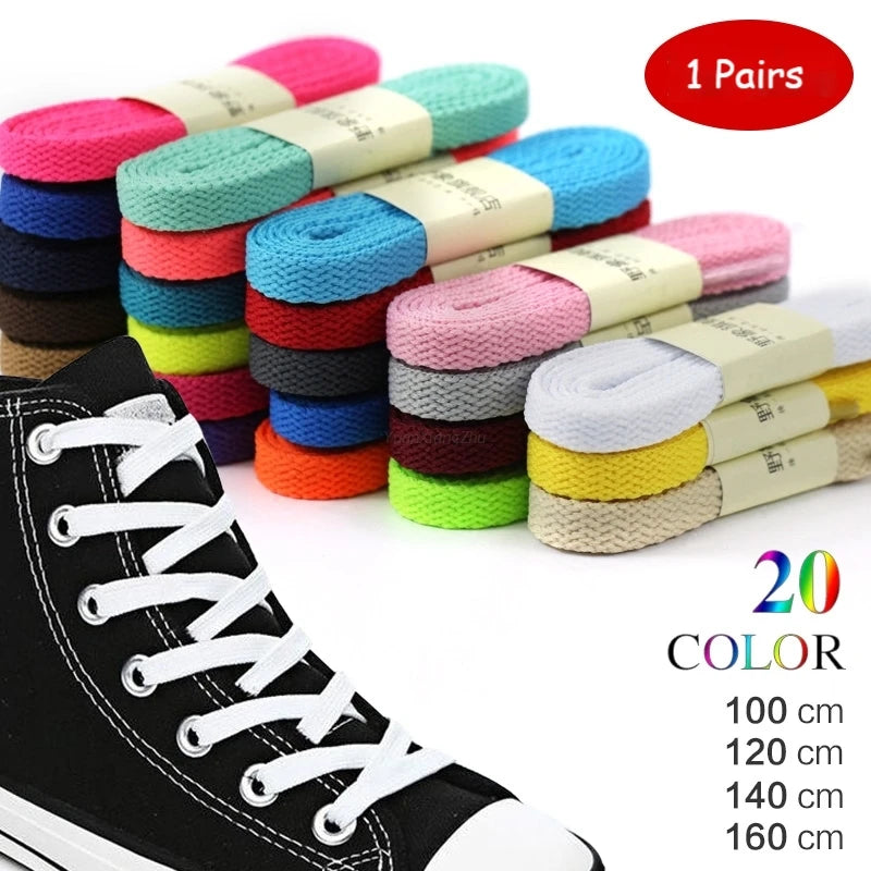 1Pair Flat Shoe laces Solid Classic Shoelaces Sneakers Laces for Shoes Quality Double Rope Shoelace 8mm Width 100/120/140/160CM