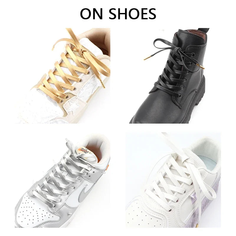 1Pair Luxury Faux Leather Flat Shoelaces Quality Metal Head Rope Shoelace Boots Sneakers Casual Shoes Laces Diameter 0.7cm Length 80cm/100cm/120cm/140cm/160cm