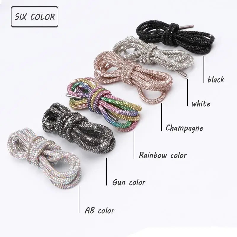 1Pair Luxury Rhinestone Shoelaces Rainbow Diamond Casual Shoes Laces Round Rope Shoelace Diameter 0.4cm Length 100cm/120cm/140cm/160cm