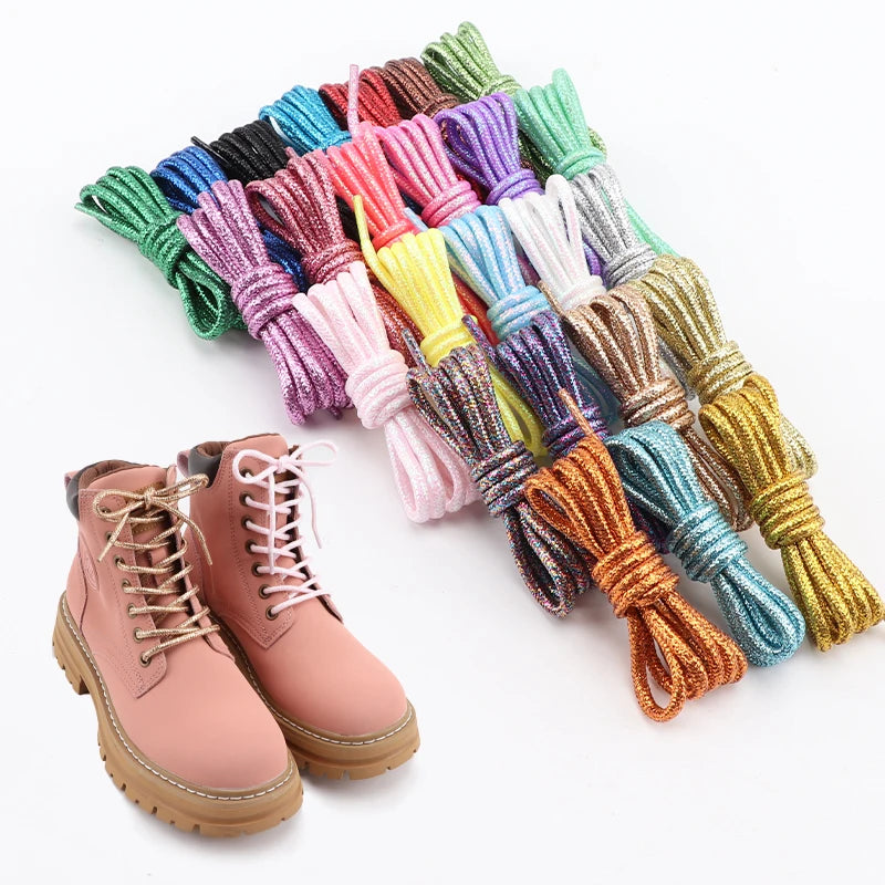 1Pair Colorful Round Shoelaces Fashion Glitter Shoe laces Running Sneakers Laces Rope Shoelace for Shoes Diameter 0.3cm Length: 100cm/120cm/140cm/160cm/180CM