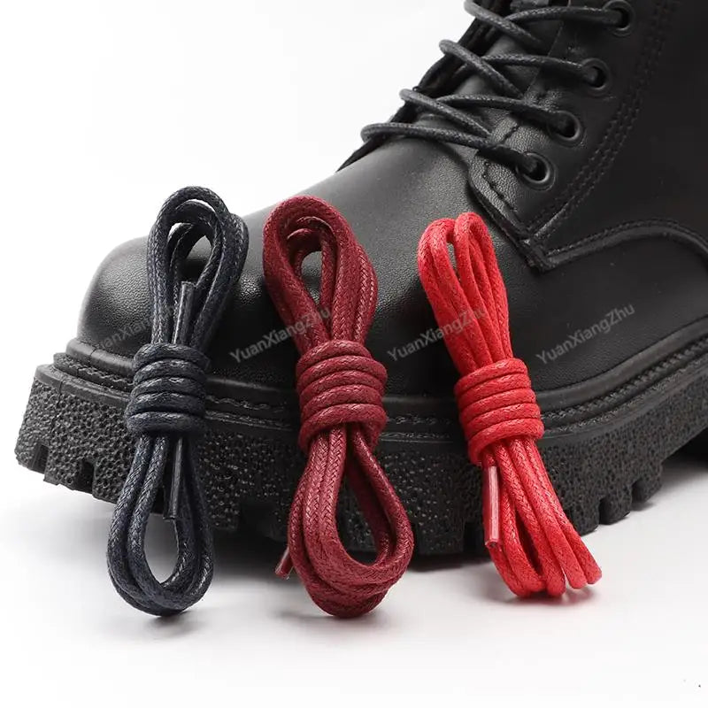 1Pair Waterproof Round Shoelaces Cotton Waxed Rope Shoelace Boots Oxford Leather Shoes Laces Diameter 0.25cm Length 60cm/80cm/100cm/120cm/140cm/160cm/180cm