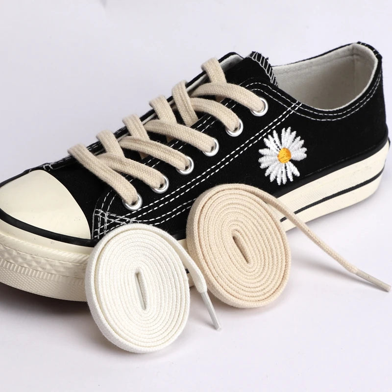 1Pair Flat Cotton Shoelaces Canvas Sneakers Shoes Laces Classic Women Men Shoelace Solid Double White Black Allstar Shoe lace