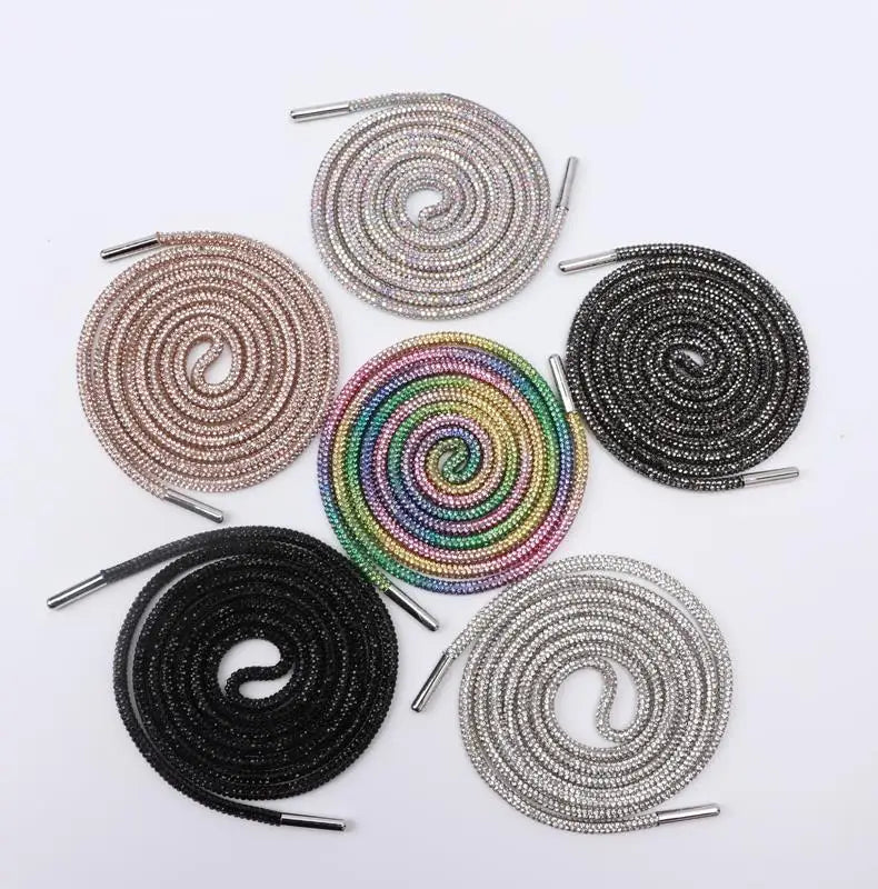 1Pair Luxury Rhinestone Shoelaces Rainbow Diamond Casual Shoes Laces Round Rope Shoelace Diameter 0.4cm Length 100cm/120cm/140cm/160cm